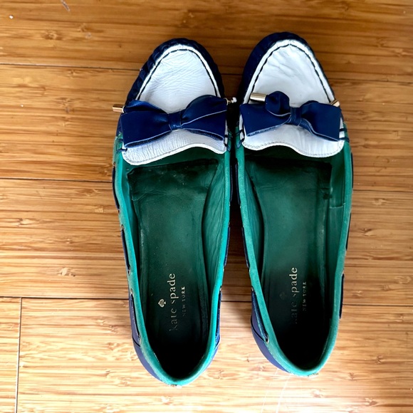 Kate Spade Green and Blue Bow Loafers Preppy Coastal - Picture 4 of 11